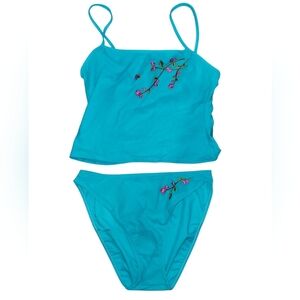 Vtg Y2k Oscar By Oscar de la Renta Tankini Floral Blue L Mint 2 Piece